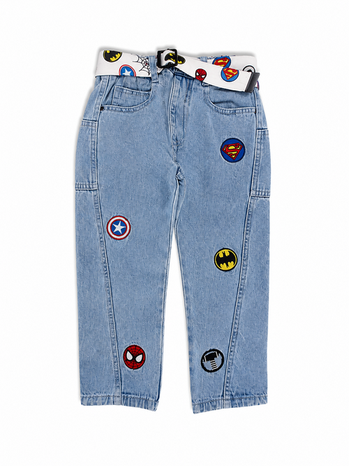 Boys Blue Marvel Patchwork Straight Fit Jeans