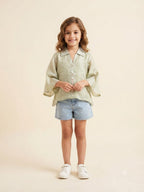 Sage Green Embroidered Girls Collared top