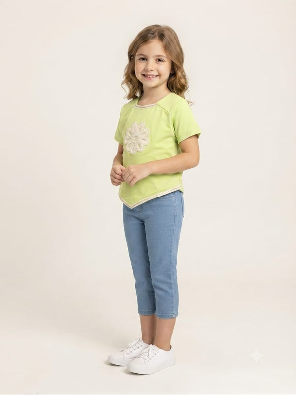 Lime Green Floral Appliqué Girls Top