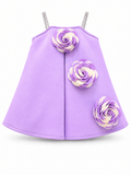 Lilac Floral Appliqué Party Frock for Girls