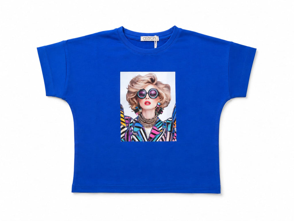 Royal Blue Graphic Print Girls T-Shirt