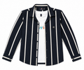 Boys Black & White Vertical Striped Long Sleeve Shirt