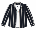 Boys Black & White Vertical Striped Long Sleeve Shirt