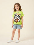 Kids Neon Green Cartoon Graphic T-Shirt