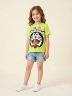Kids Neon Green Cartoon Graphic T-Shirt