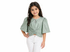 Olive Green Floral Embroidered Girls Sleeveless Top