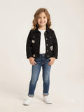 Black Embellished Girls Denim Jacket