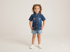 Dark Blue Embellished Girls Denim Shirt