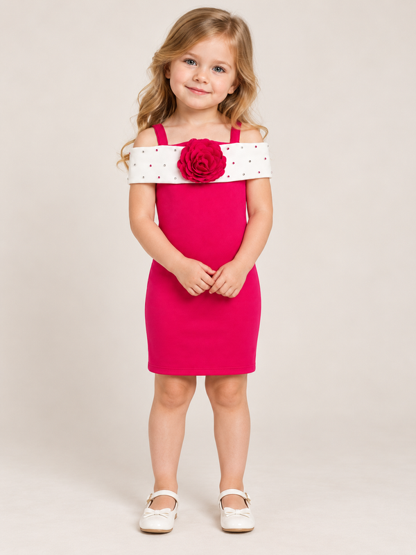 Girls Princess Rani Pink Off-Shoulder Dress