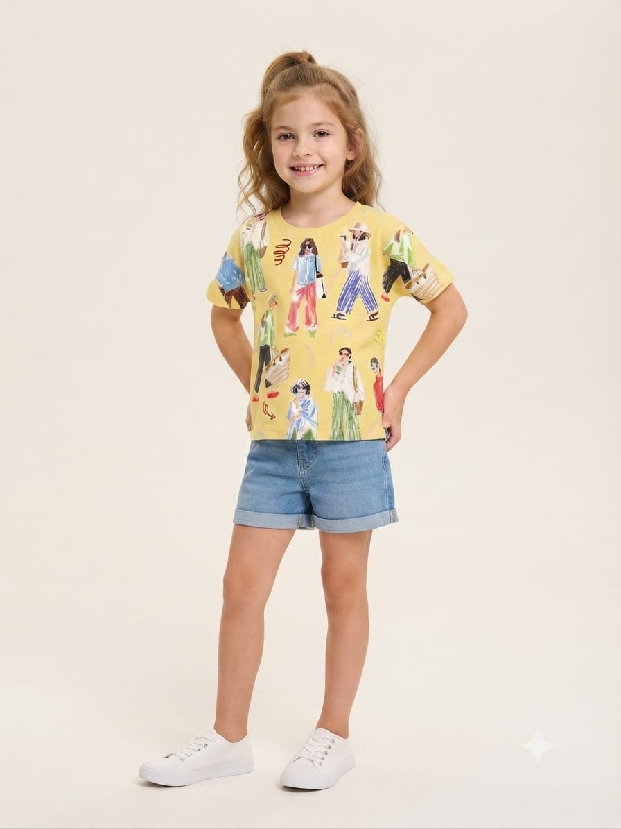 Yellow Printed Girls T-Shirt