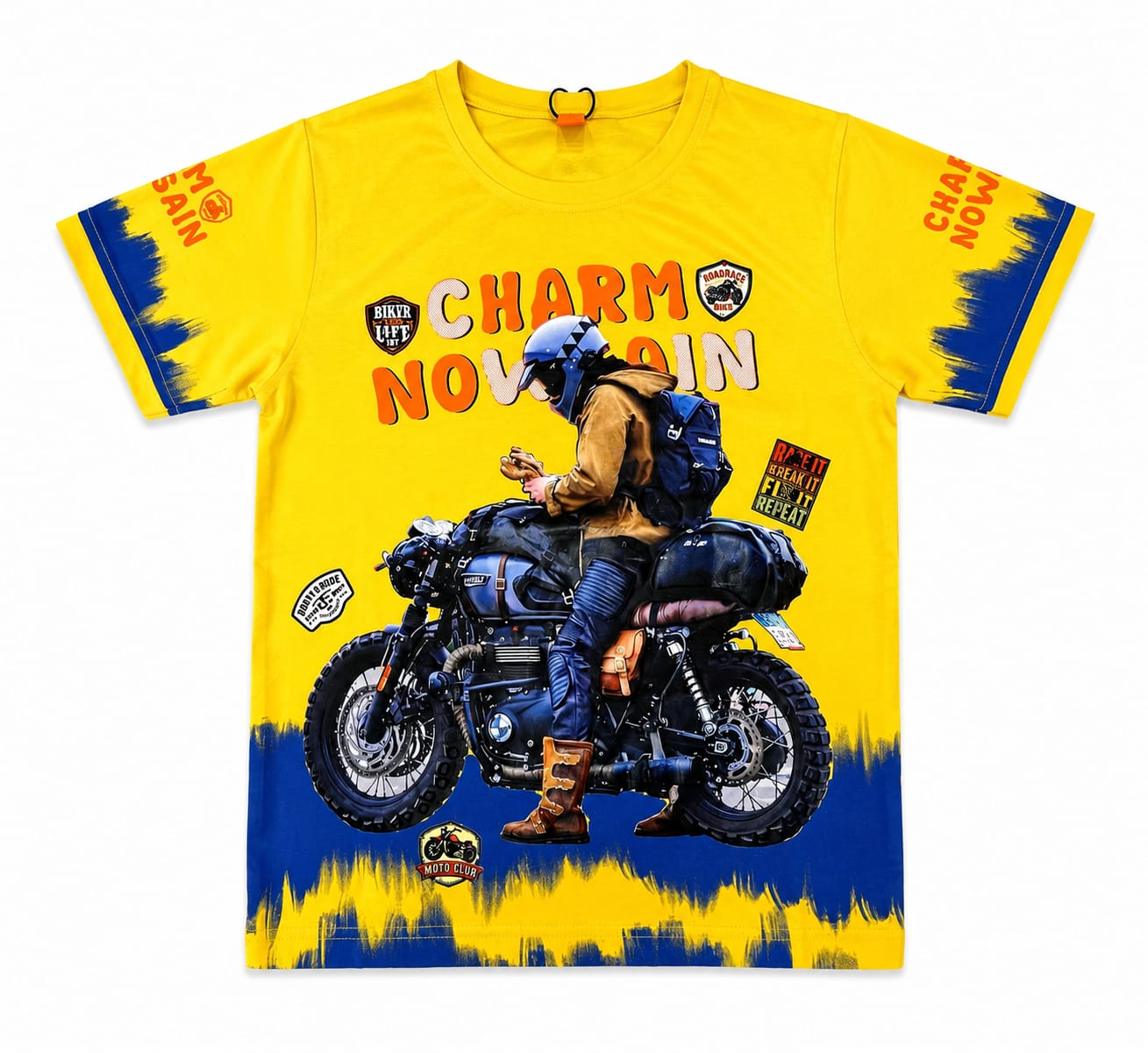 Kids Yellow Motorcycle Rider Graphic Printed T-Shirt