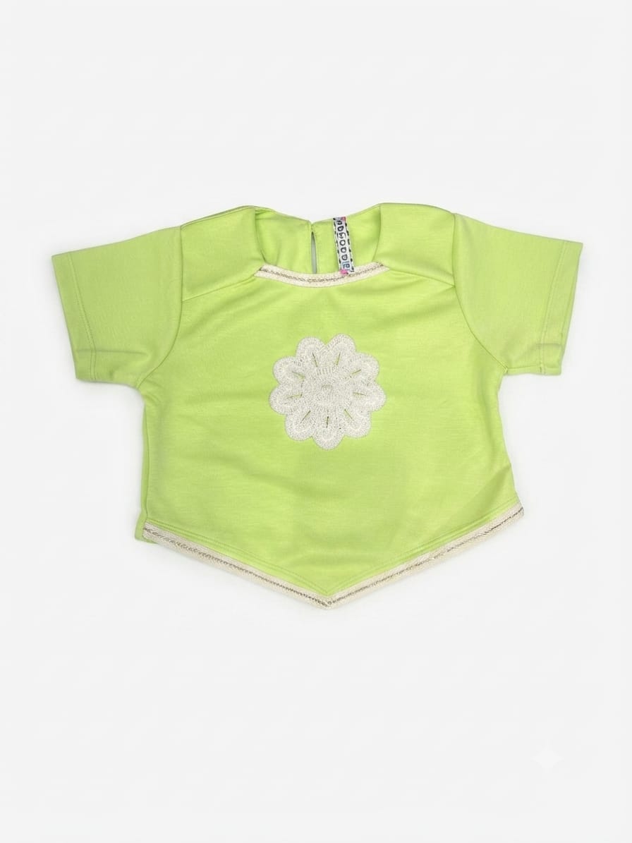 Lime Green Floral Appliqué Girls Top