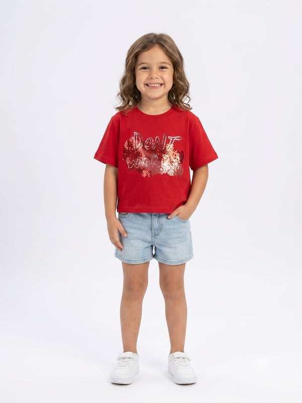 Red "Don't Worry" Graphic Kids Half Sleeve T-Shirt