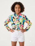 Multicolor Abstract Print Girls Crop Shirt