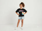 Black "CRAZY!" Girls T-Shirt with Mini Cap Pouch