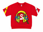 Girls Red Music Print Half Sleeve Cotton Top