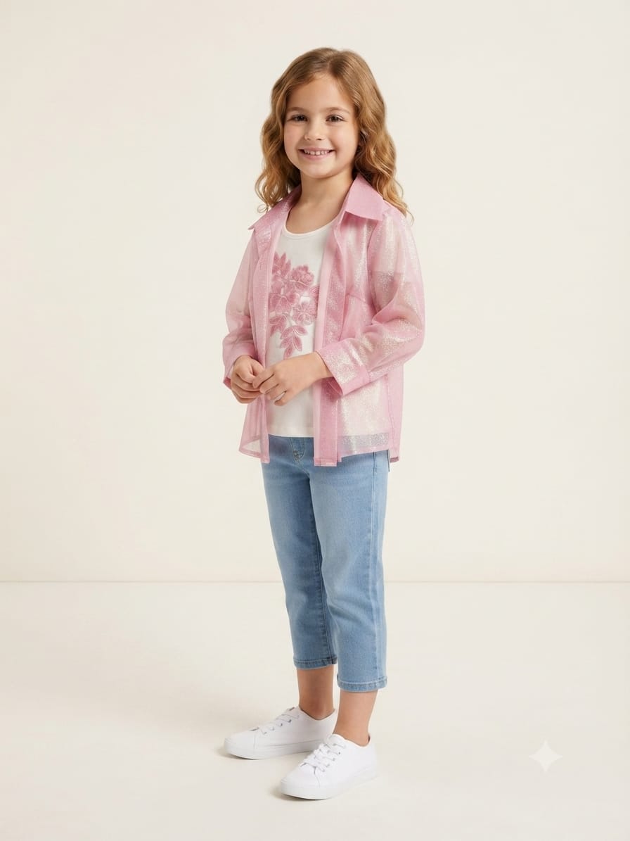 Pink Shimmer Girls Co-Ord Top Set