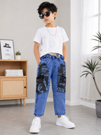 Blue Cargo with printed pockets