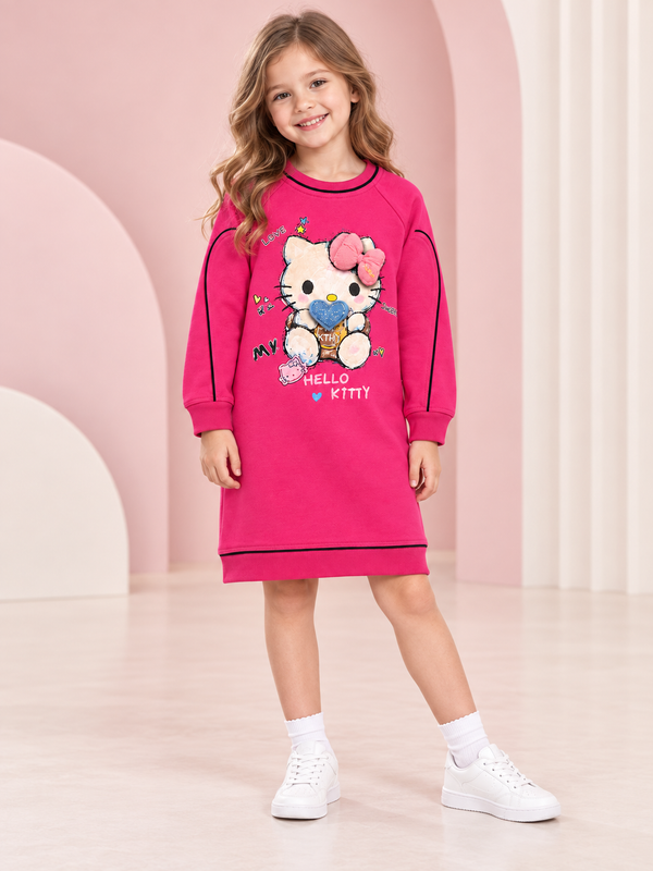 Girls Rani Pink Hello Kitty Printed Midi Dress