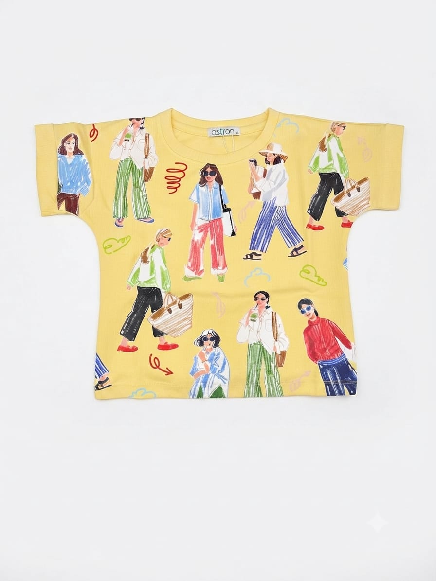 Yellow Printed Girls T-Shirt