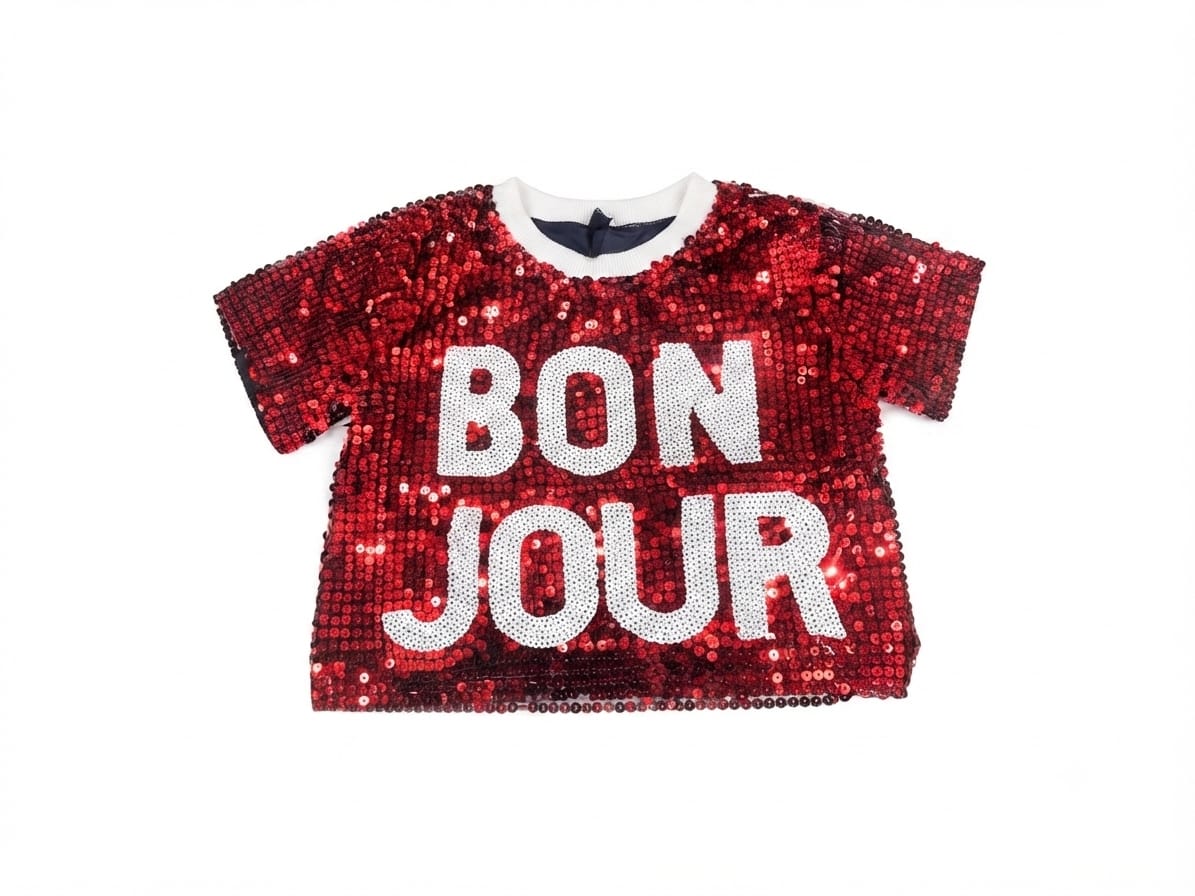 Red Sequin "BON JOUR" Girls Top