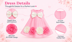 Girls Pink Sleeveless Party Wear Frock with Large White Bow, 3D Pink & White Rose Floral Appliqué and Decorative Hem – Designer Birthday Dress