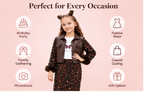 Girls Brown Designer Co-Ord Set with Faux Leather Jacket, Full Sleeve Printed Maxi Dress with Fur Detailing – Stylish Party Wear Outfit