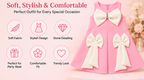 Girls Pink Sleeveless Party Wear Dress with Large White Bow Detailing, Decorative Rhinestone Accent and Flared A-Line Skirt – Stylish Designer Dress