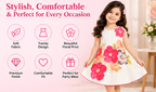 Girls White Floral Printed Sleeveless Party Wear Dress with 3D Pink Flower Embellishment and Flared A-Line Skirt – Stylish Designer Dress
