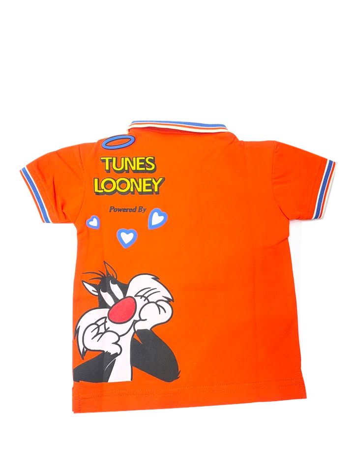Boys' Orange Collared Graphic Print Polo T-Shirt