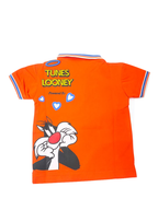 Boys' Orange Collared Graphic Print Polo T-Shirt