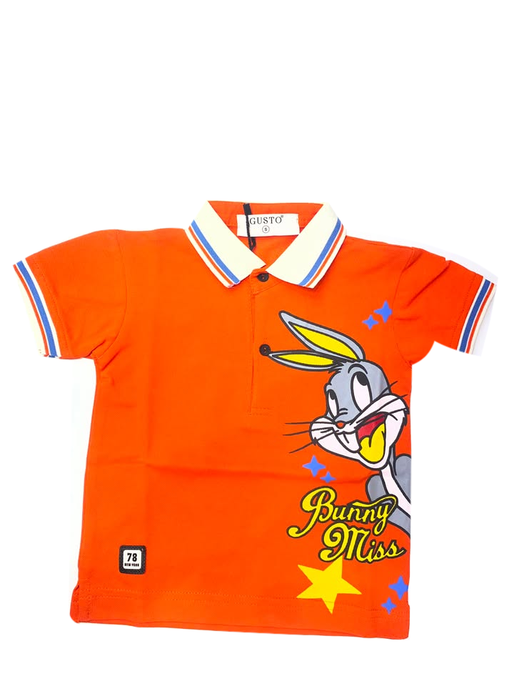 Boys' Orange Collared Graphic Print Polo T-Shirt